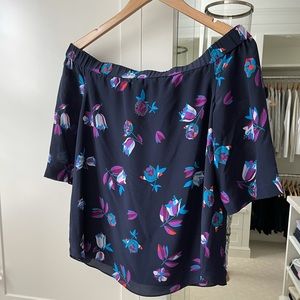 Rebecca Taylor off-the-shoulder navy print blouse